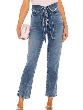 Le Jean Valentina Slim Straight Jeans Fold Over Waist in Dream